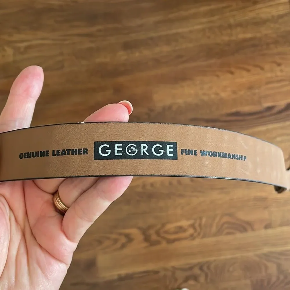 George black leather woven look belt‎